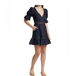 Cinq a sept indigo denim dress with puff sleeves